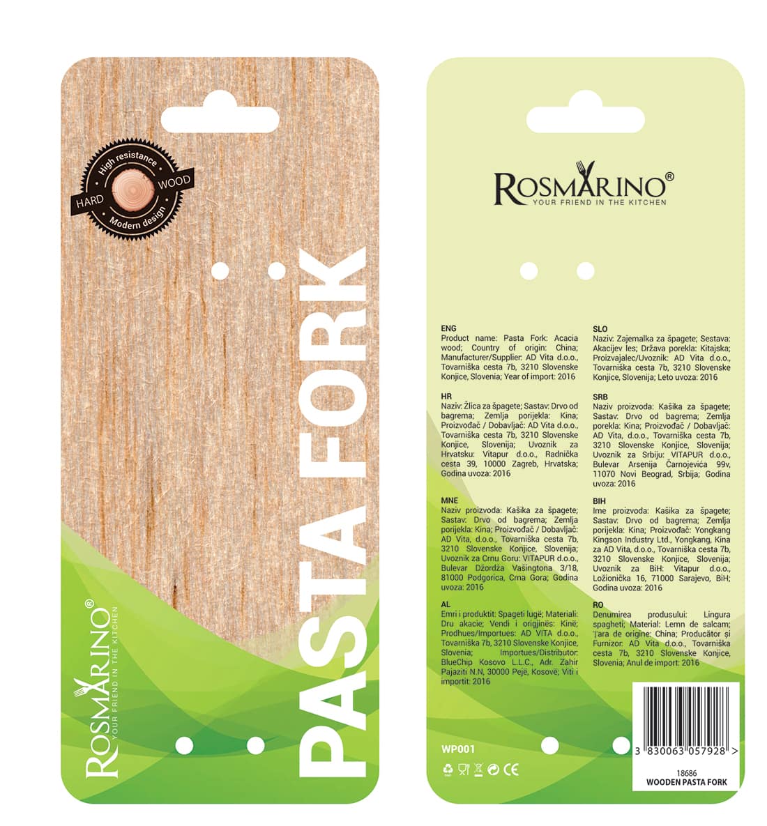 Rosmarino wooden kitchen accessory packaging back card