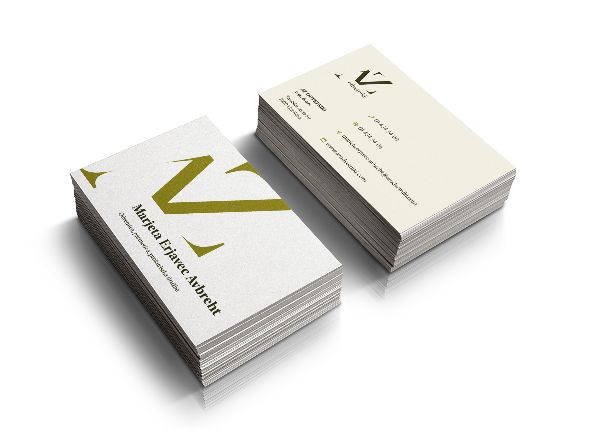 AZ Odvetniki business card typography mockup